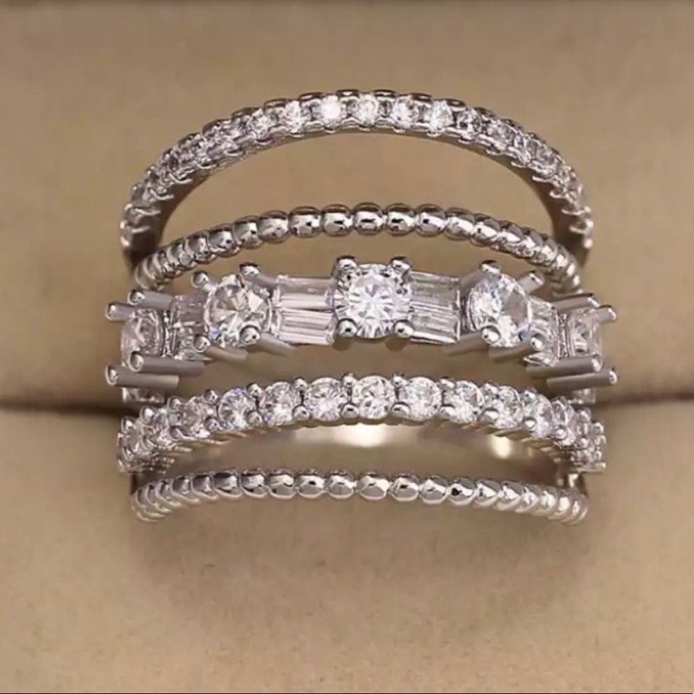 925 STERLING SILVER WHITE SAPPHIRE MULTI BAND RING